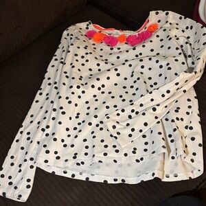 H&M White Polka Dot Kids Long Sleeve Tee with Pom Poms